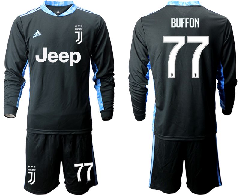 Men 2020-2021 club Juventus black long sleeve goalkeeper #77 Soccer Jerseys->juventus jersey->Soccer Club Jersey